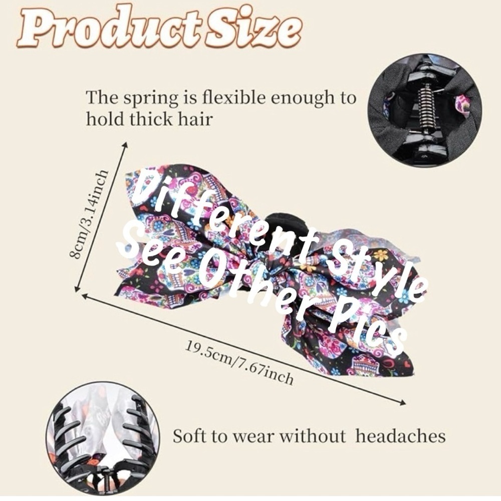 5 for $25! LARGE Claw Clip Floral & Skull Hair Bow! - Picture 3 of 4